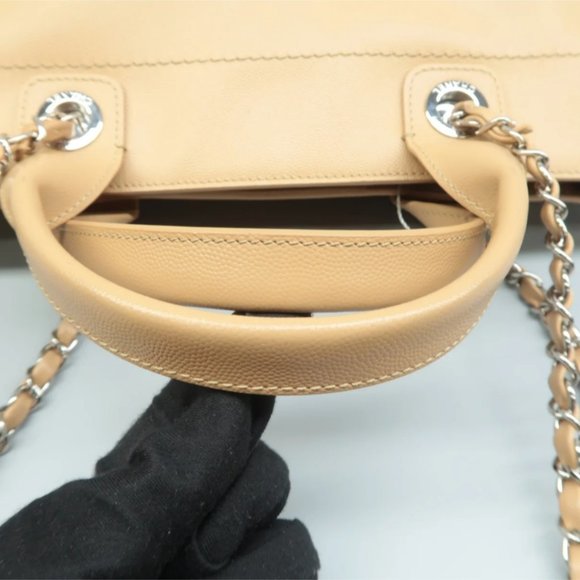 100% Authentic CHANEL DeauVille Beige Leather Satchel Bag - Picture 3 of 9